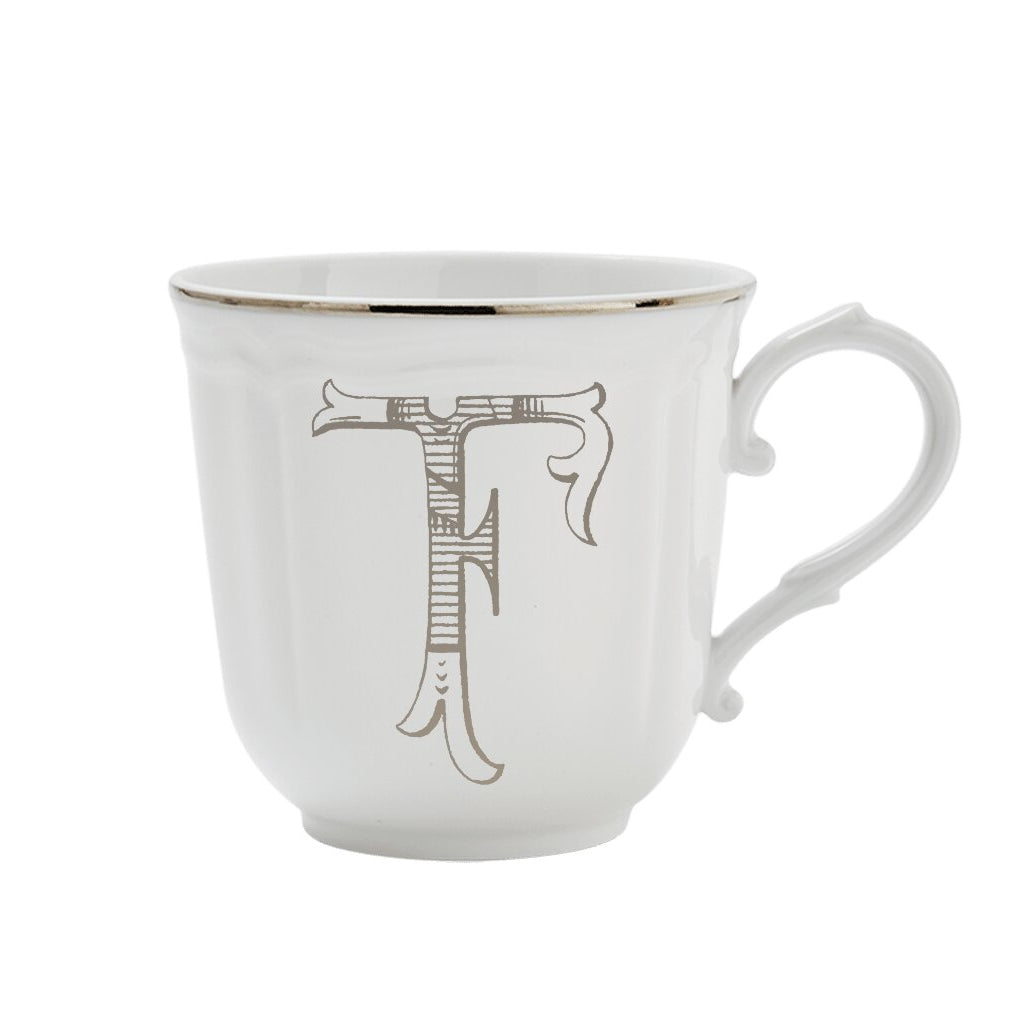 Ginori 1735 Corona Monogram Letter Mug, Platinum – Letter F