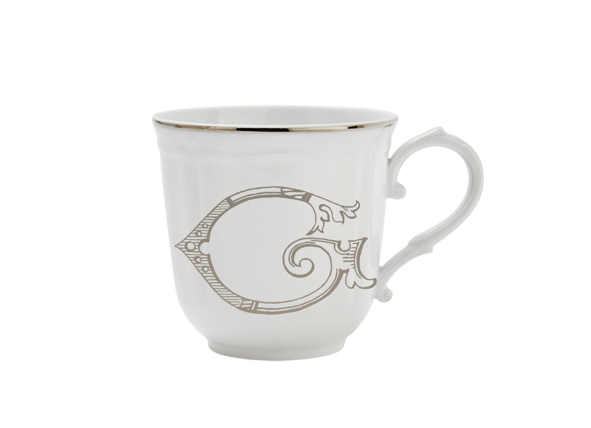 Ginori 1735 Corona Monogram Letter Mug, Platinum – Letter G