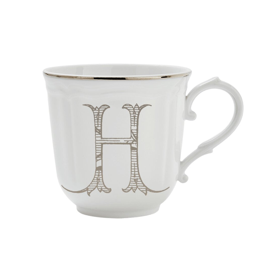 Ginori 1735 Corona Monogram Letter Mug, Platinum – Letter H