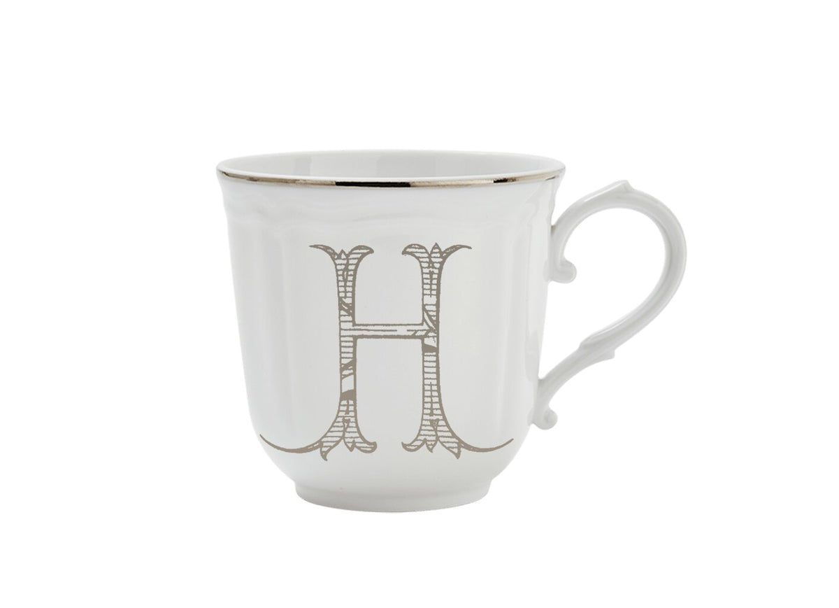 Ginori 1735 Corona Monogram Letter Mug, Platinum – Letter H