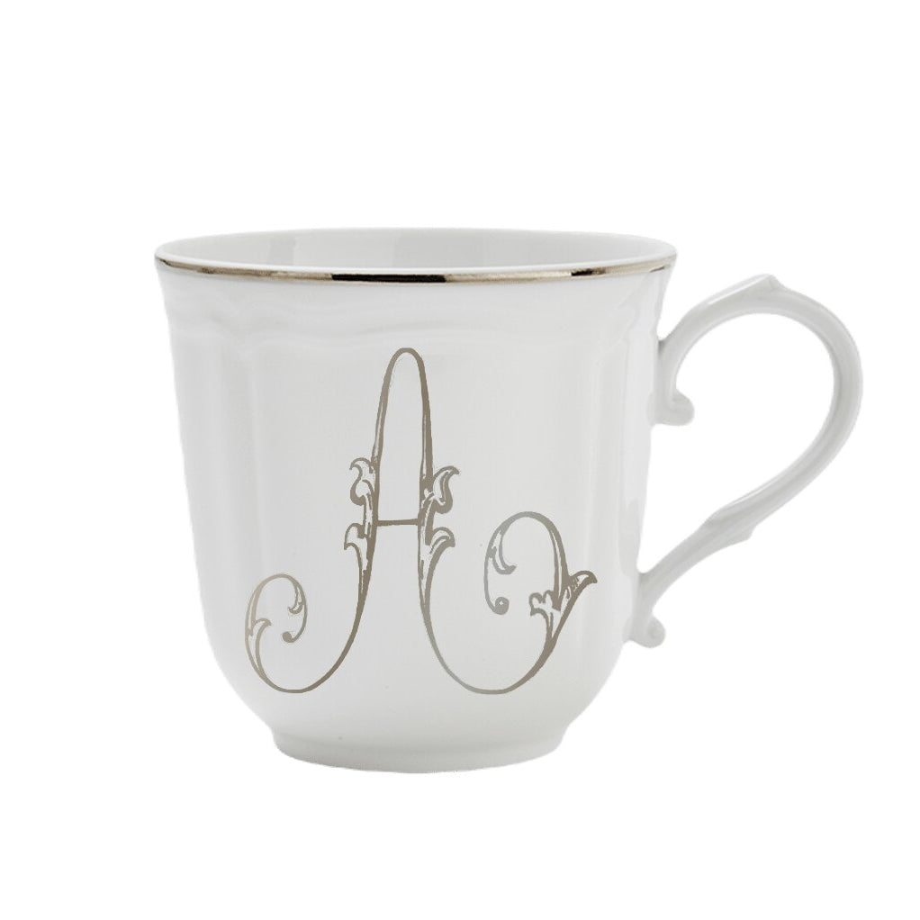 Ginori 1735 Corona Monogram Letter Mug, Platinum – Letter A