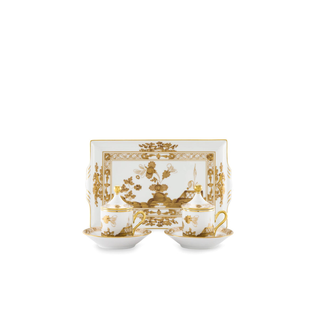 Ginori 1735 Oriente Italiano Tesori Espresso Set for Two with Tray, Aurum