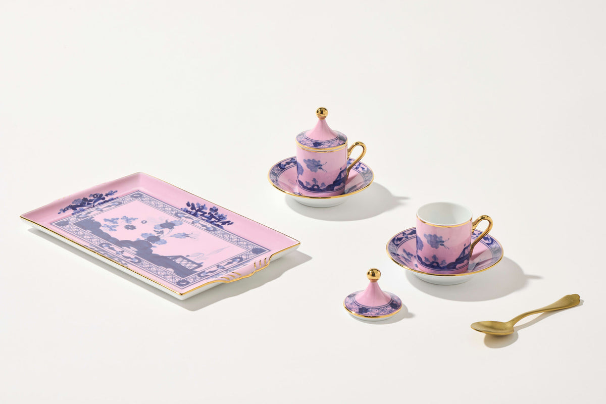 Ginori 1735 Oriente Italiano Tesori Espresso Set for Two with Tray, Azalea, view 4