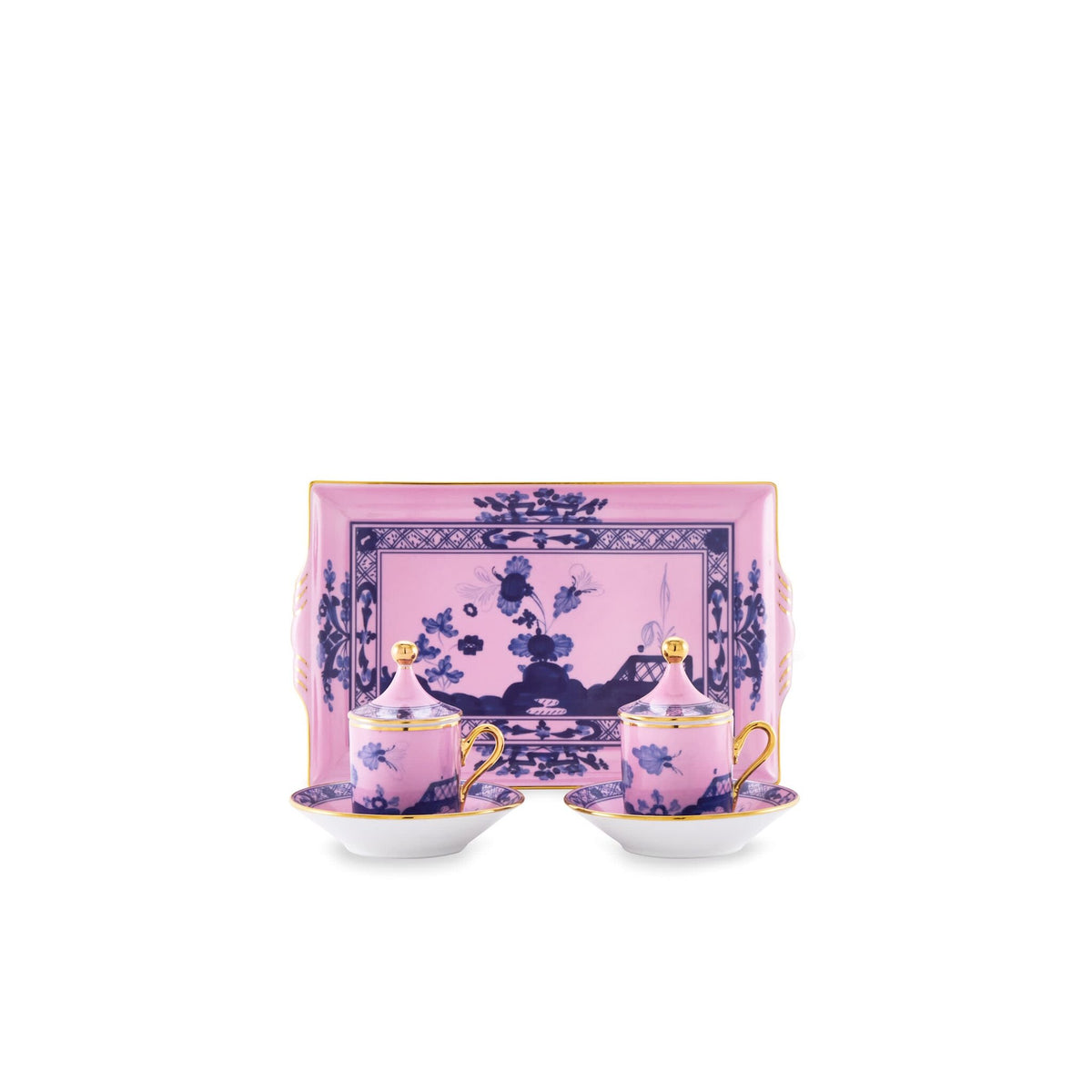Ginori 1735 Oriente Italiano Tesori Espresso Set for Two with Tray, Azalea