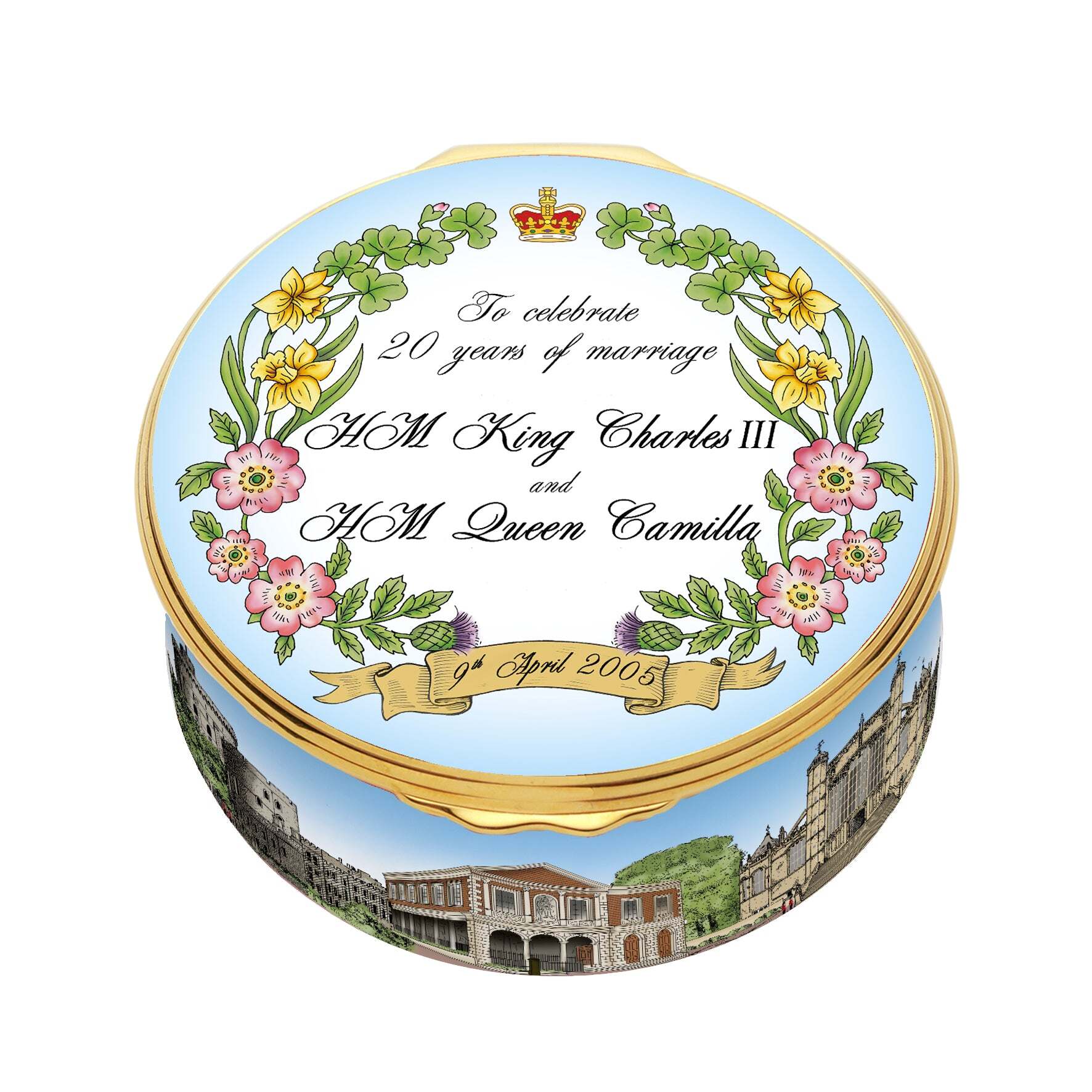 Halcyon Days 20th Wedding Anniversary of Their Majesties King Charles III & Queen Camilla Enamel Box