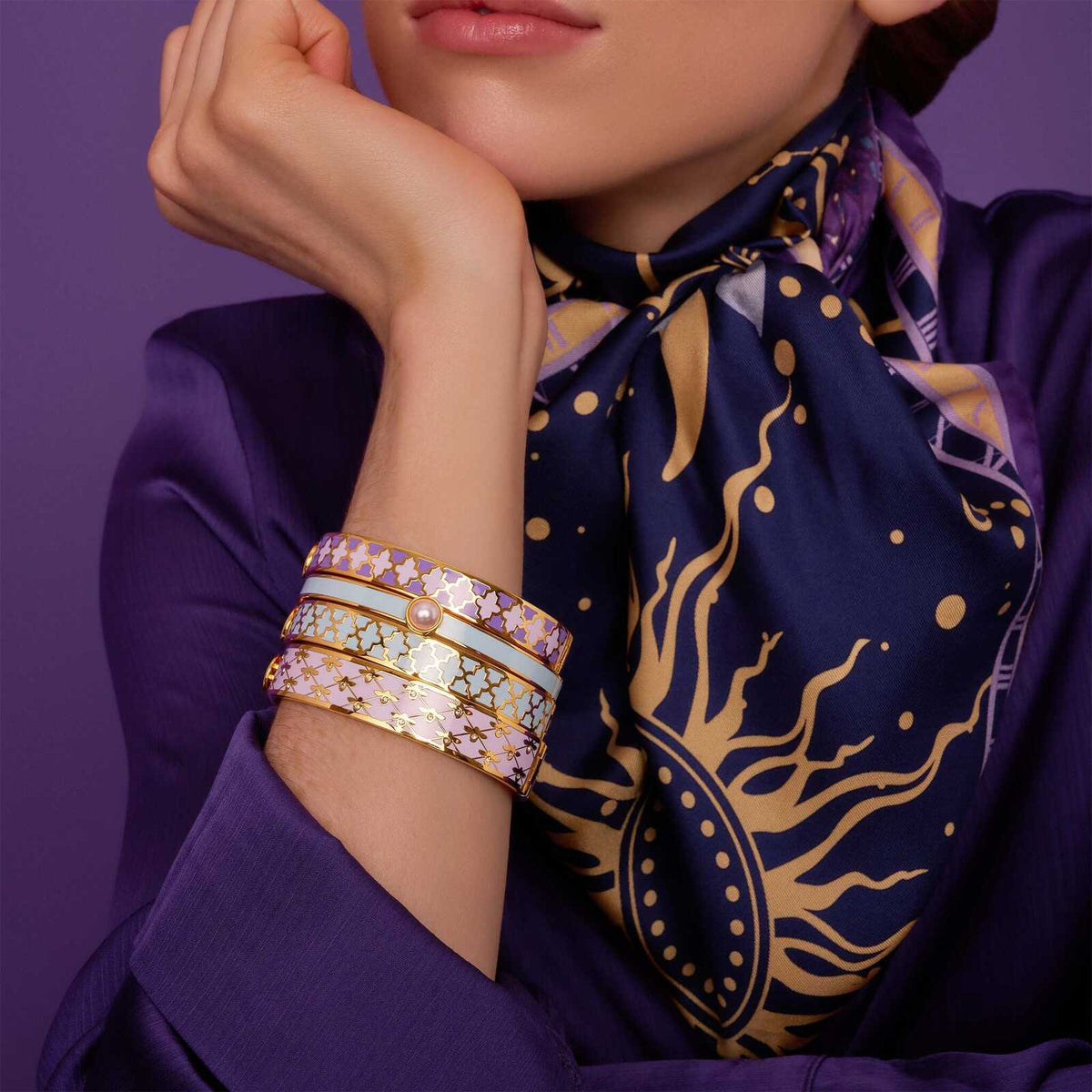 Halcyon Days Agama Forget-Me-Not & Gold Bangle, view 2
