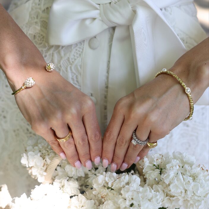 Halcyon Days Agama Torque Bangle in Cream & Gold Women's Fine Bangle Bracelet, alternate view