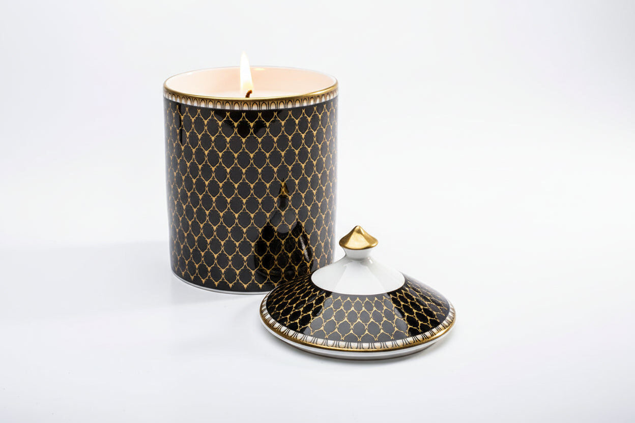 Halcyon Days Antler Trellis Black - Lidded Fine Bone China Candle – Oud Imperial