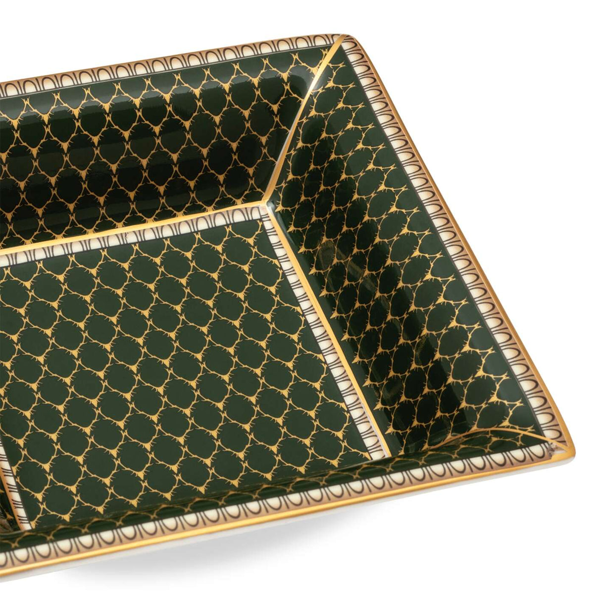 Halcyon Days Antler Trellis Green - Fine Bone China Square Trinket Tray, alternate view