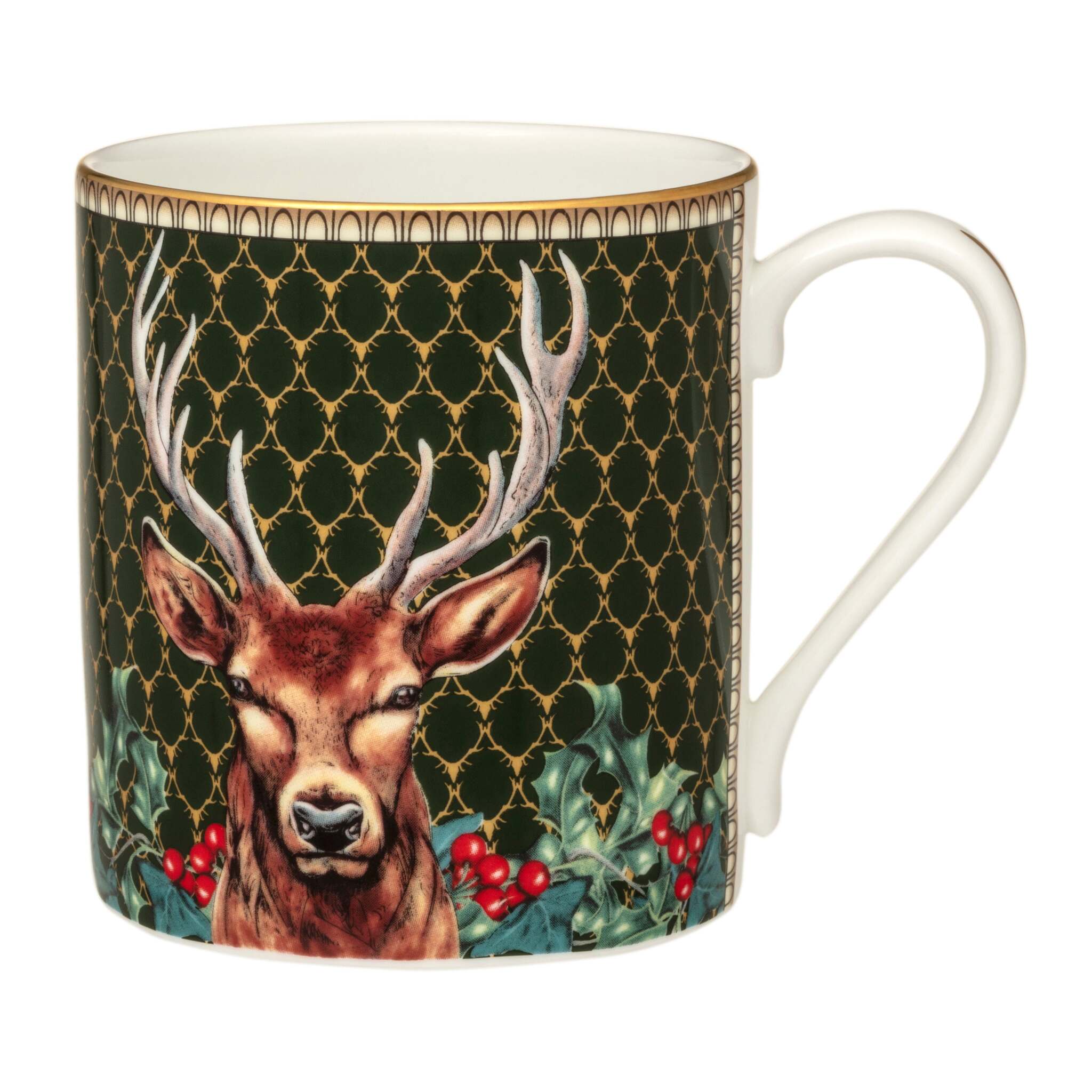 Halcyon Days Antler Trellis & Stag Green Mug