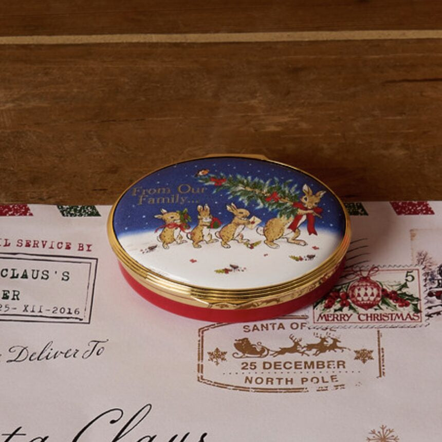 Halcyon Days Christmas Is Family Enamel Box