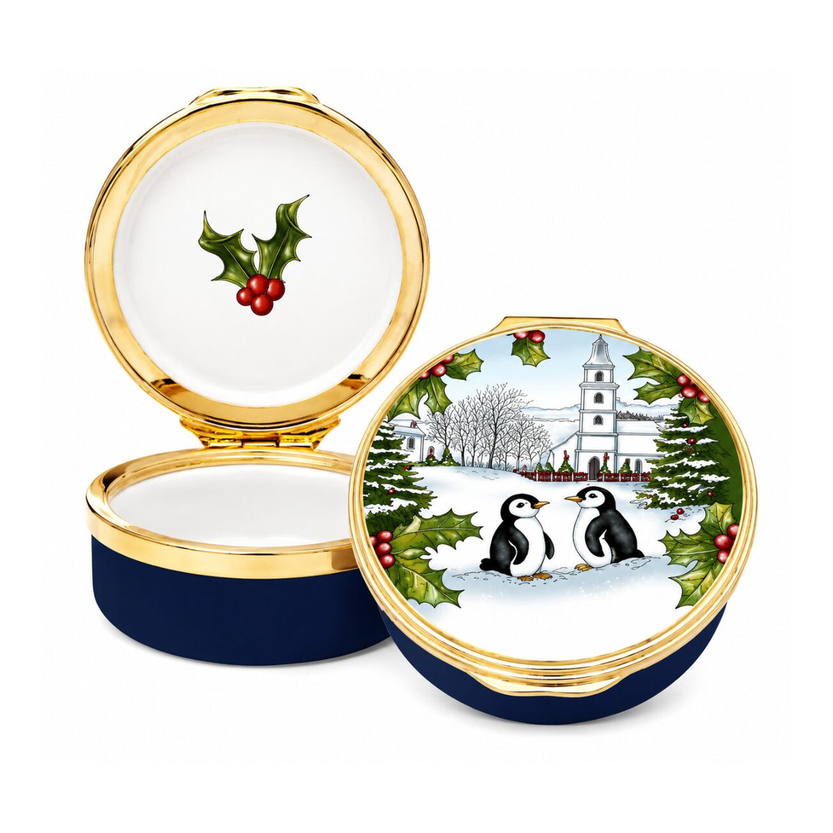 Halcyon Days Christmas Penguins - Enamel Box