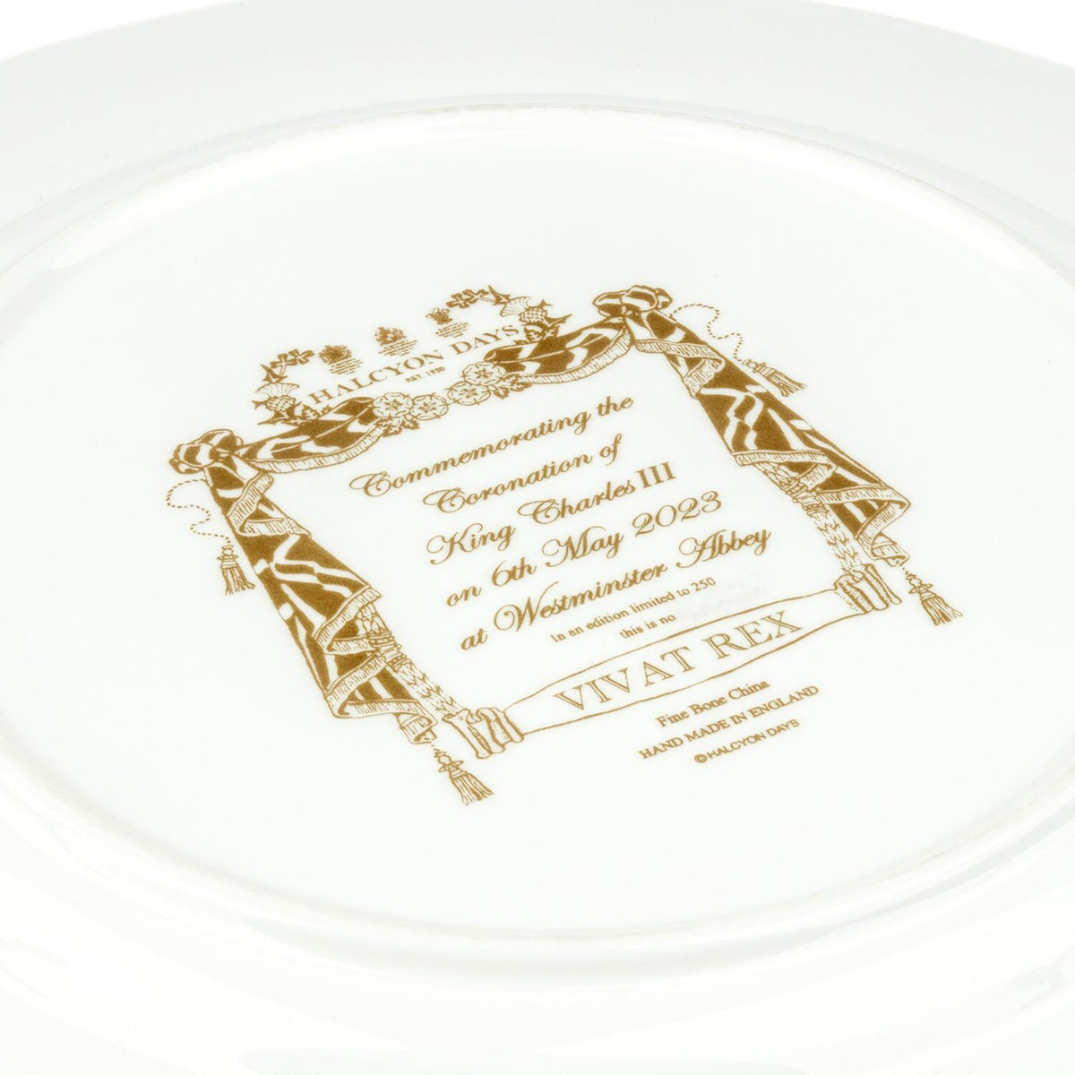 Halcyon Days Coronation Gold 10" Presentation Plate, alternate view