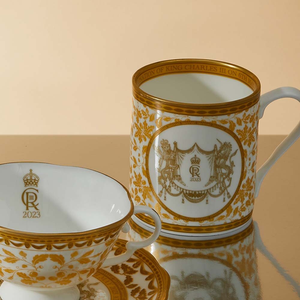 Halcyon Days Coronation Gold Fluted Tea Cup & Saucer Cup & Saucer Set, alternate view