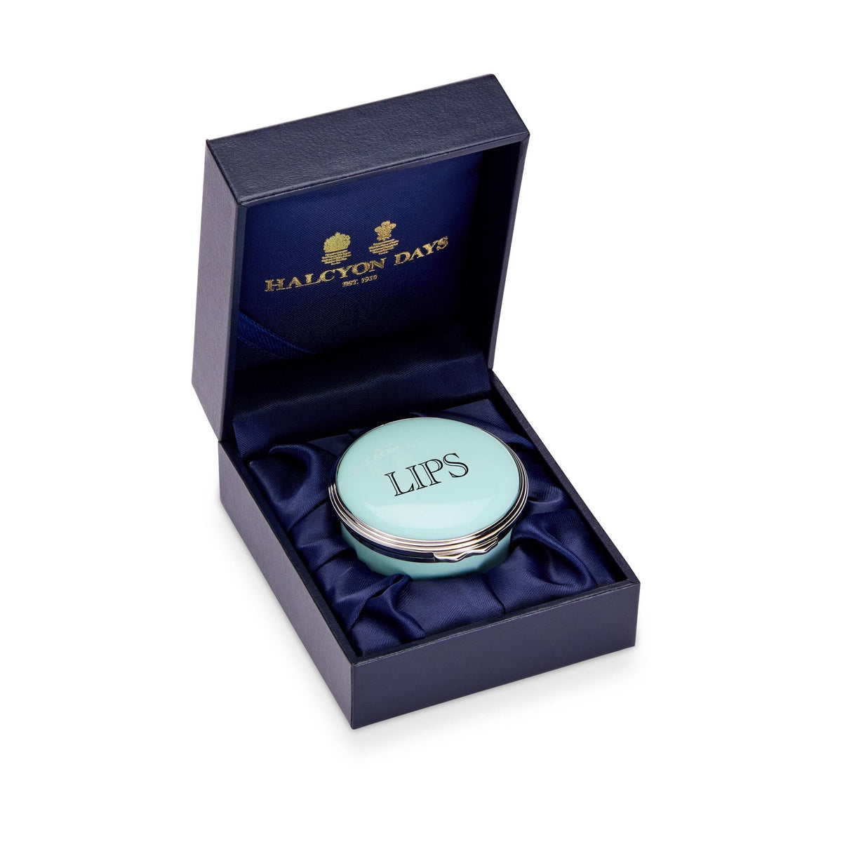 Halcyon Days D.R. Harris Round "Lips" Enamel Box in Celadon Green, alternate view