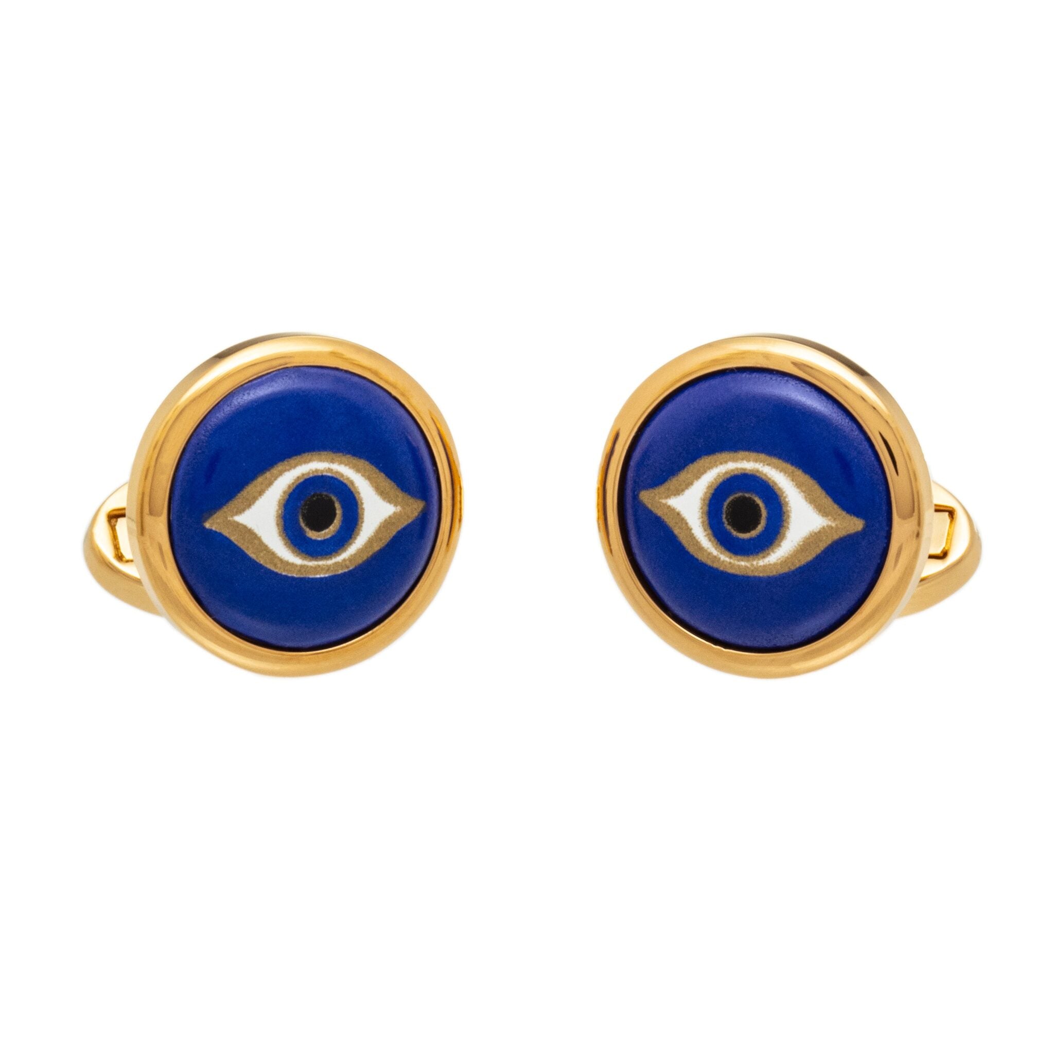 Halcyon Days Evil Eye - Cobalt - Gold - Round - Cufflinks