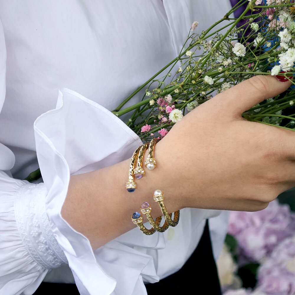 Halcyon Days Hammered Torque Forget-Me-Not Blue & Gold Bangle, alternate view