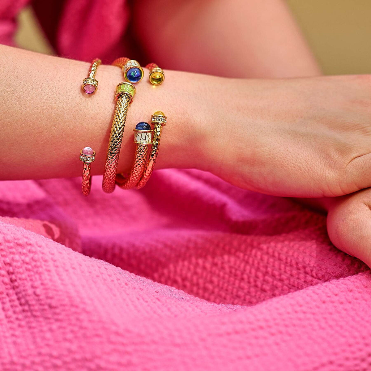 Halcyon Days Hammered Torque Rose Quartz & Gold Bangle Women's Fine Bangle Bracelet, alternate view