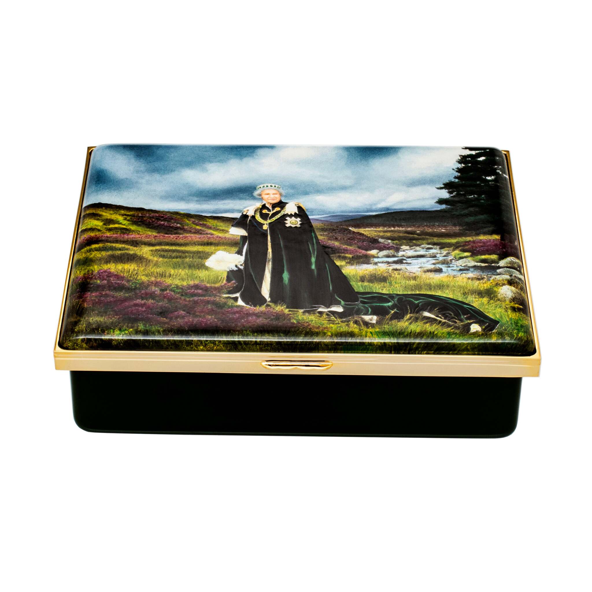 Halcyon Days Her Majesty Queen Elizabeth II, the Queen of Scots and Chief of the Chiefs By Julian Calder Enamel Box