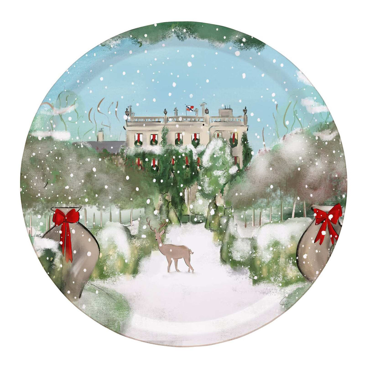 Halcyon Days "Highgrove at Christmas" - Round Birchwood Tray