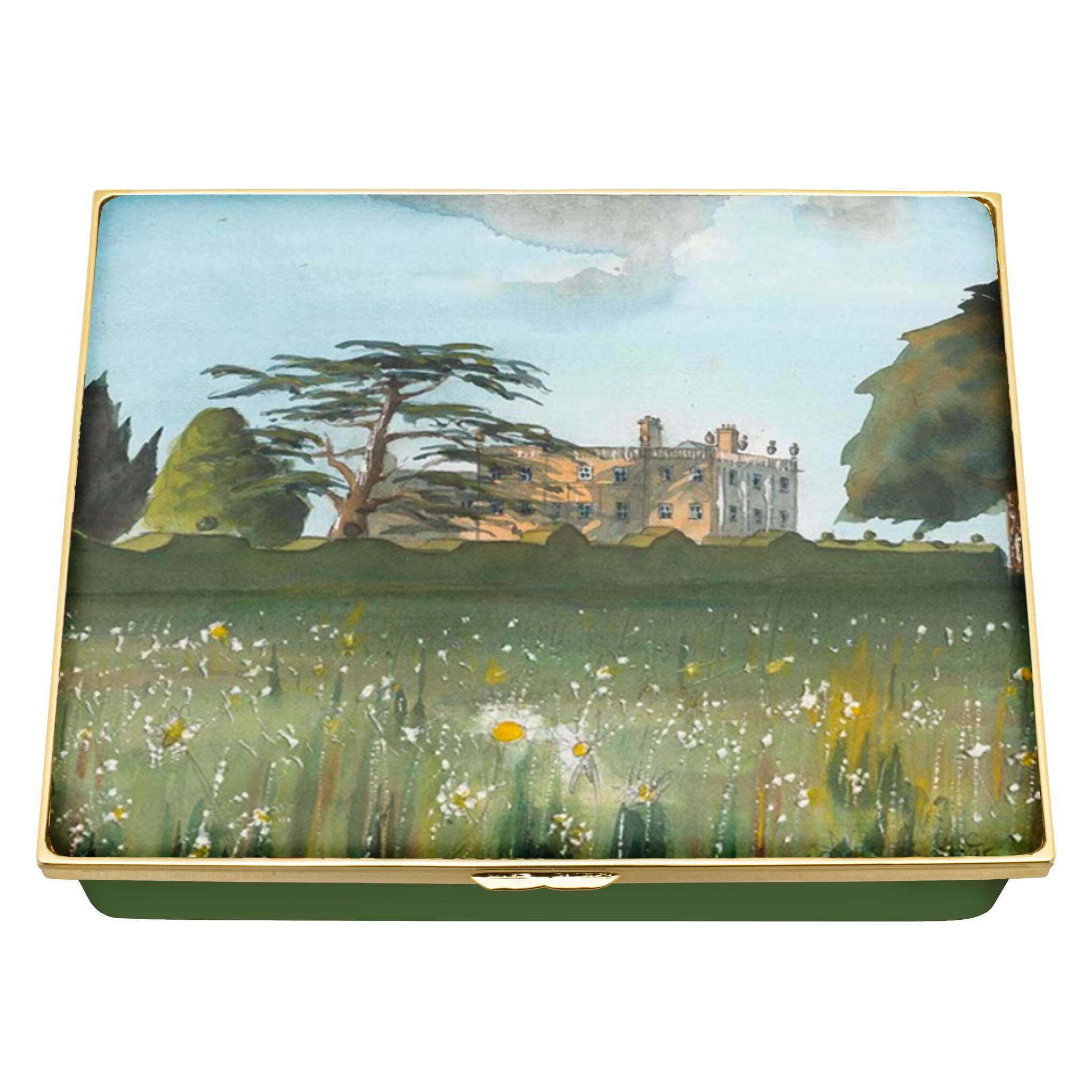 Halcyon Days HM King's Watercolour - Highgrove House Leather-lined Enamel Box