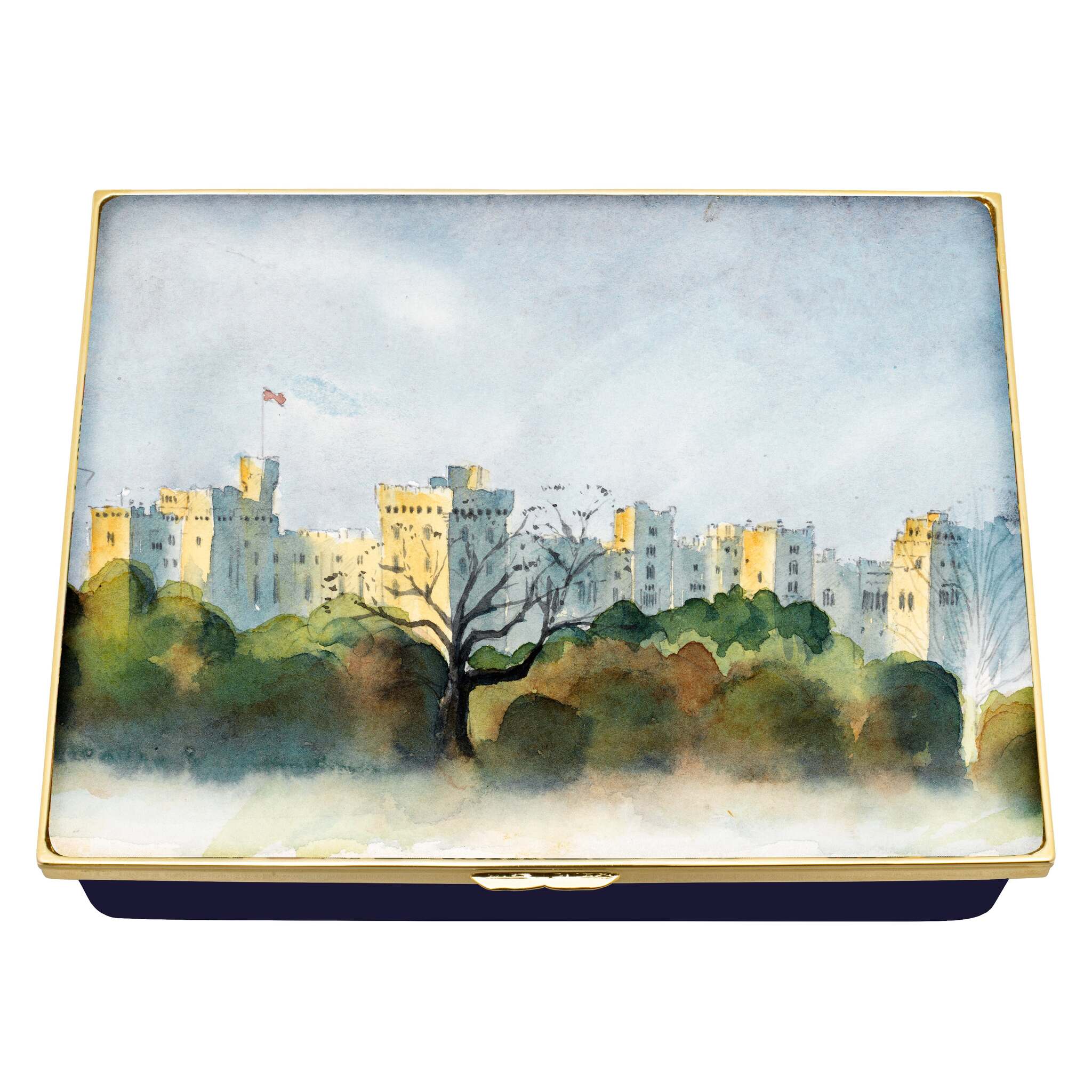 Halcyon Days HM King's Watercolours - Windsor Castle Leather-lined Enamel Box