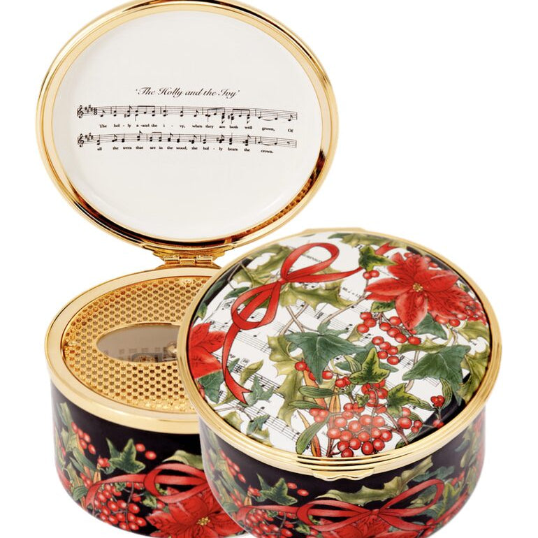 Halcyon Days "Holly & the Ivy" Enamel Musical Box