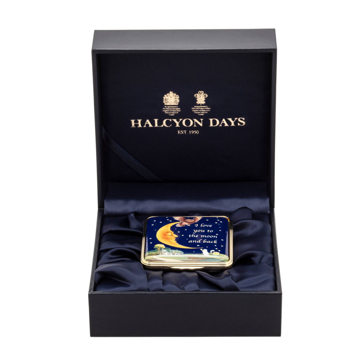 Halcyon Days "I Love You To the Moon and Back" Enamel Box - Personalised, alternate view