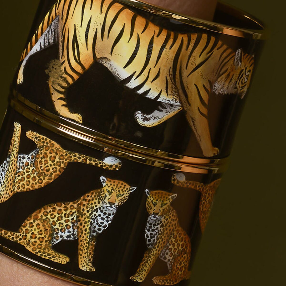 Halcyon Days Magnificent Wildlife Leopard - Black & Gold Enamel Cuff Bangle, alternate view