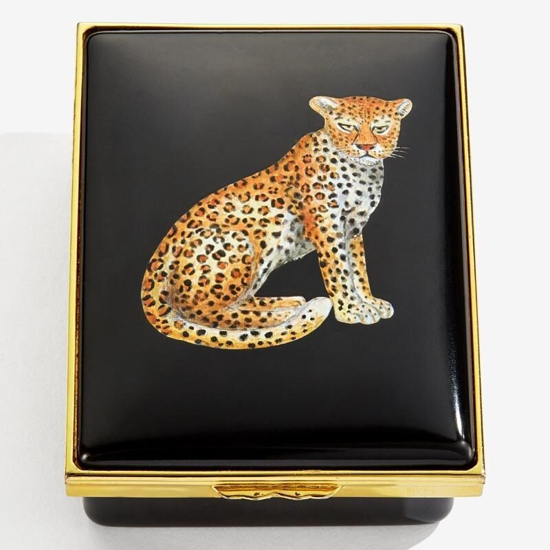 Halcyon Days Magnificent Wildlife Leopard - Enamel Box in Black