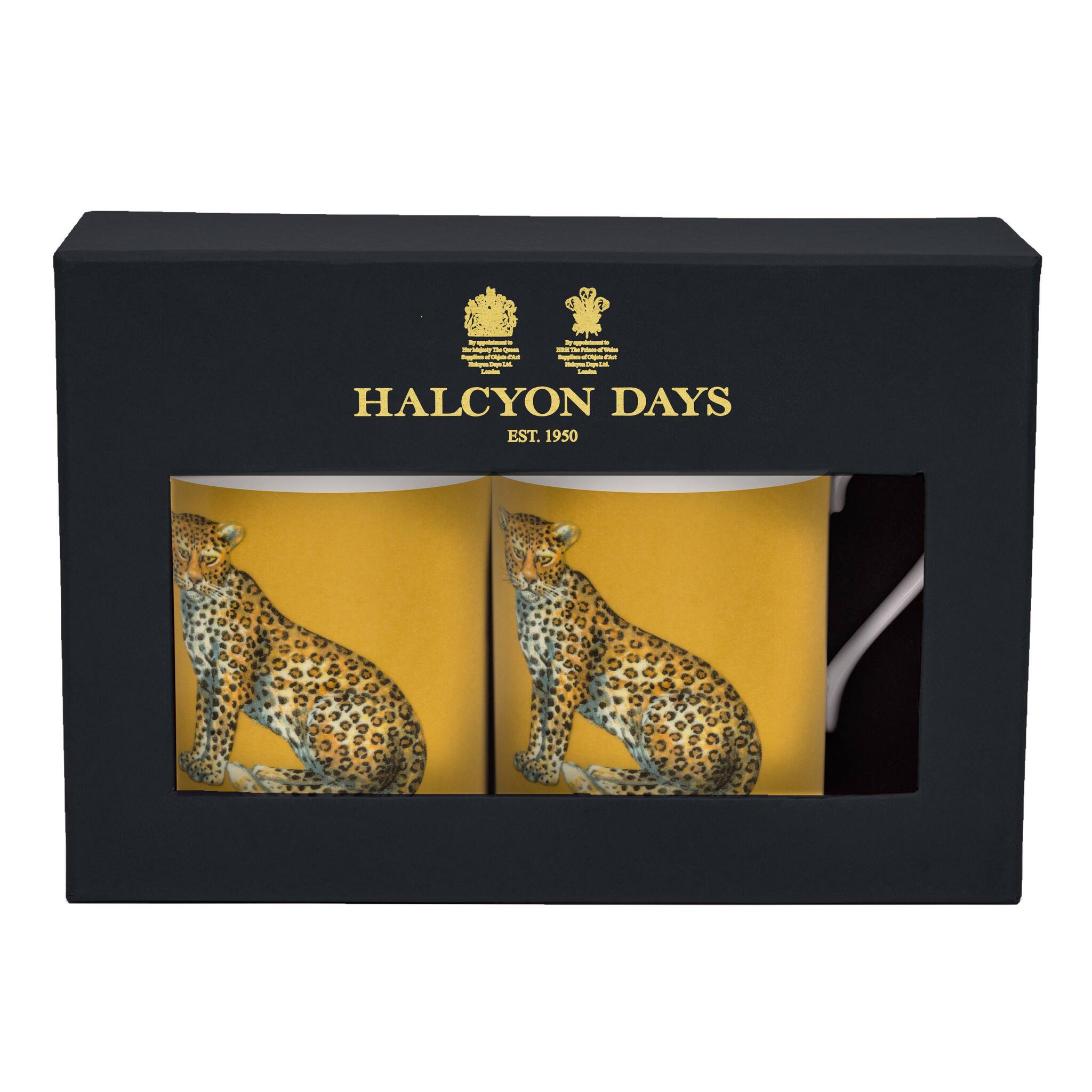 Halcyon Days Magnificent Wildlife Leopard - Mug Set in Gold