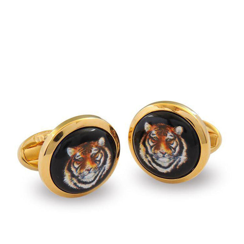 Halcyon Days Magnificent Wildlife Tiger Head - Cufflinks in Black