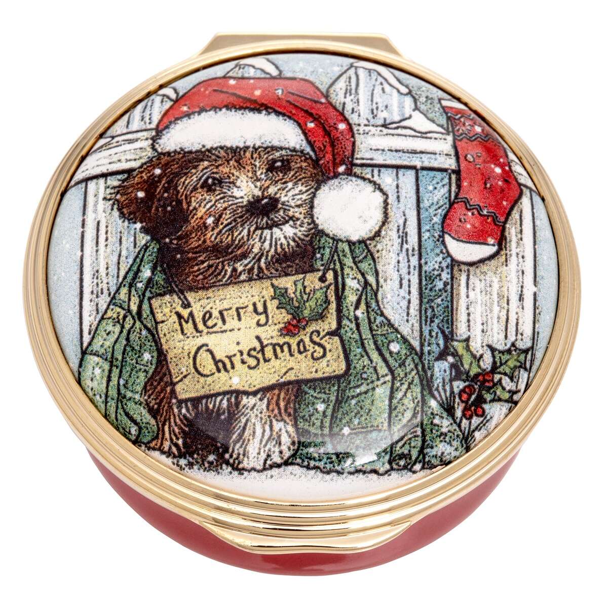 Halcyon Days Merry Christmas Puppy Enamel Box, alternate view