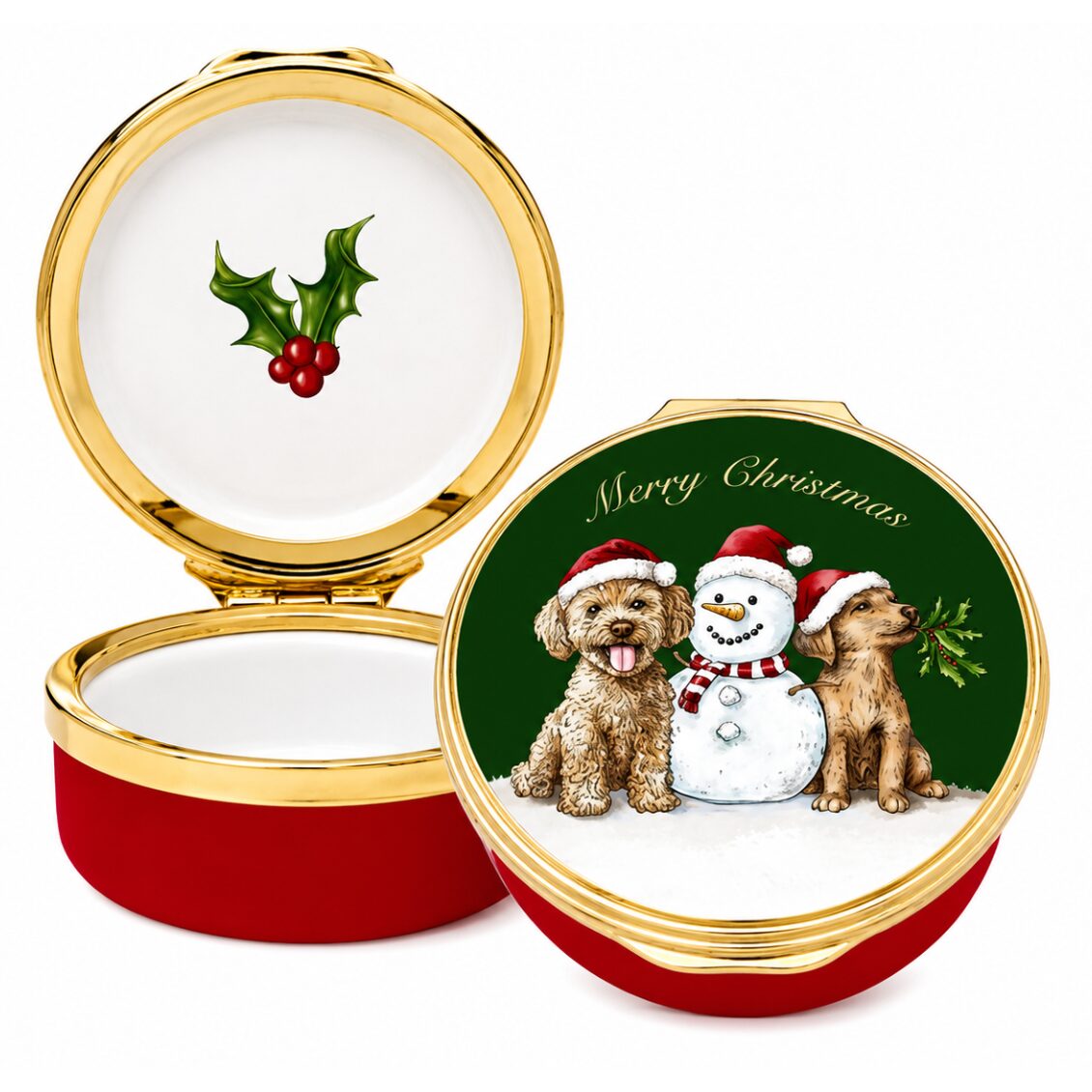 Halcyon Days Merry Puppy Christmas - Enamel Box