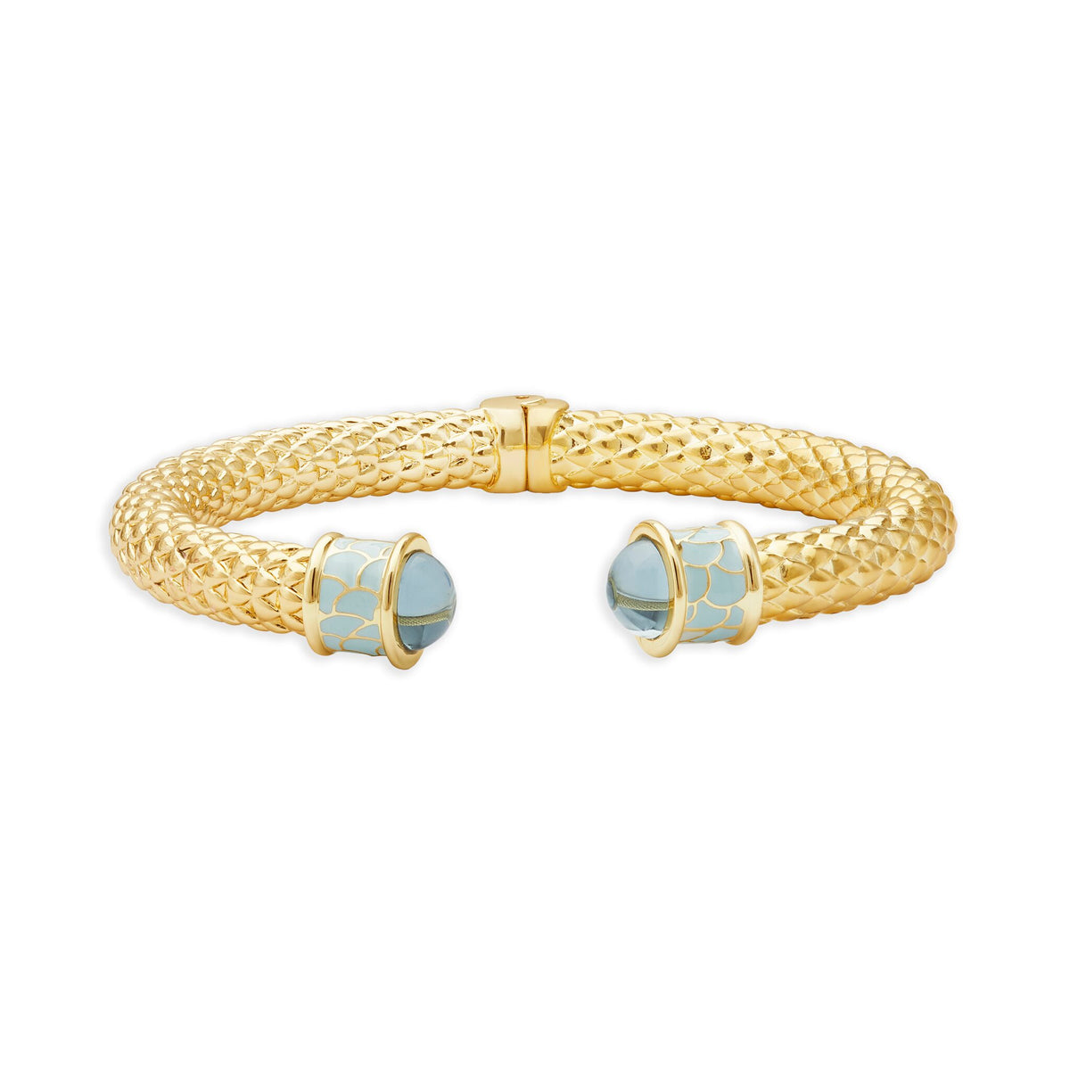 Halcyon Days Minoan Hinged Bangle in Aquamarine & Gold