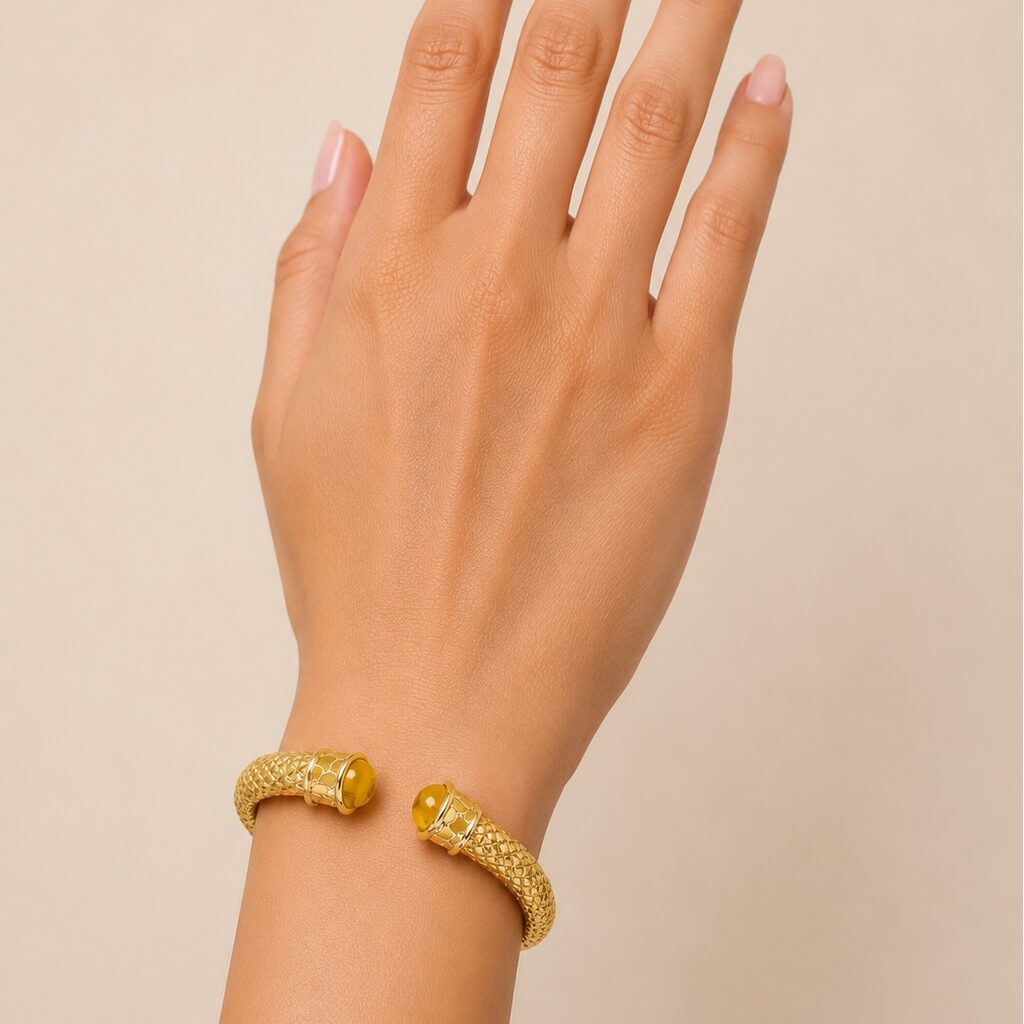 Halcyon Days Minoan Hinged Bangle in Citrine & Gold Women's Fine Bangle Bracelet, alternate view