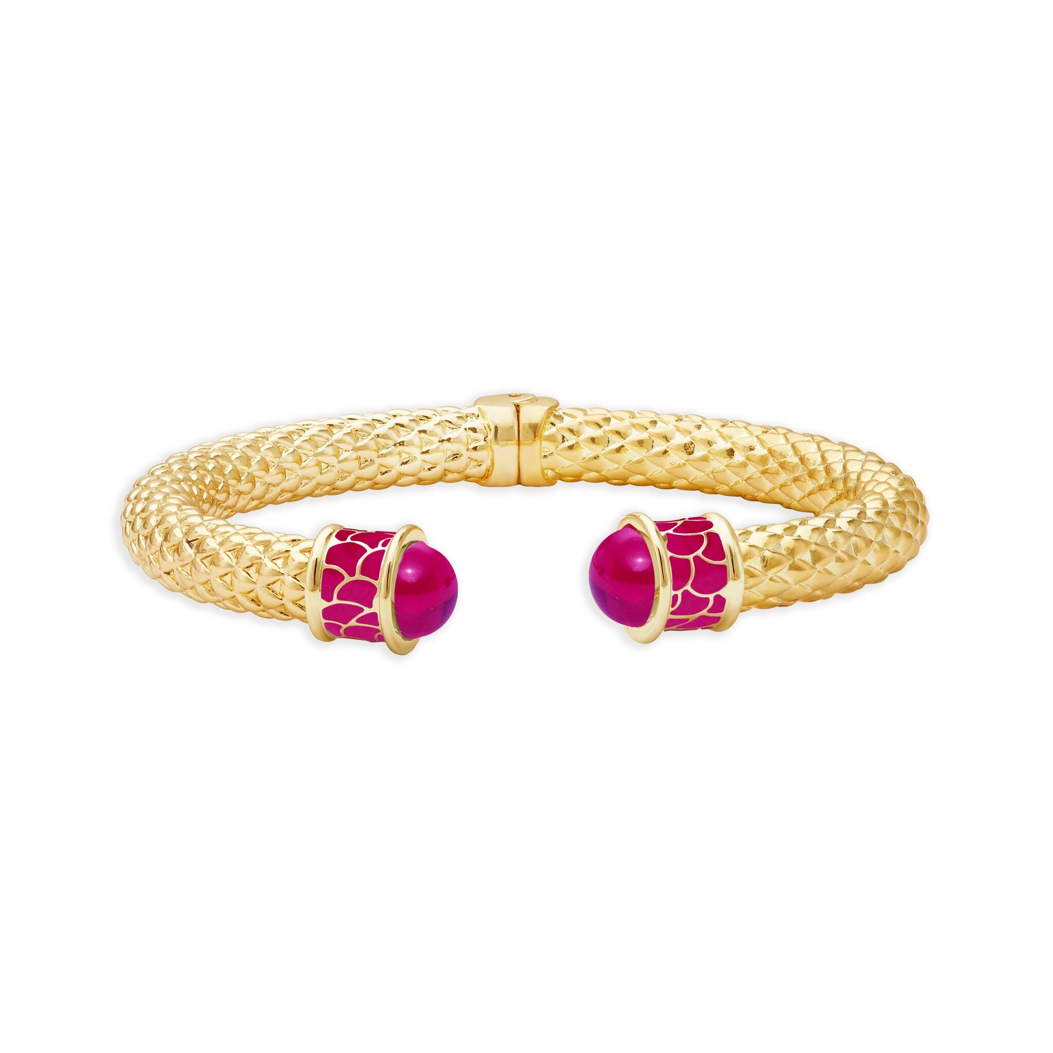 Halcyon Days Minoan Hinged Bangle in Pink Tourmaline & Gold Women's Fine Bangle Bracelet