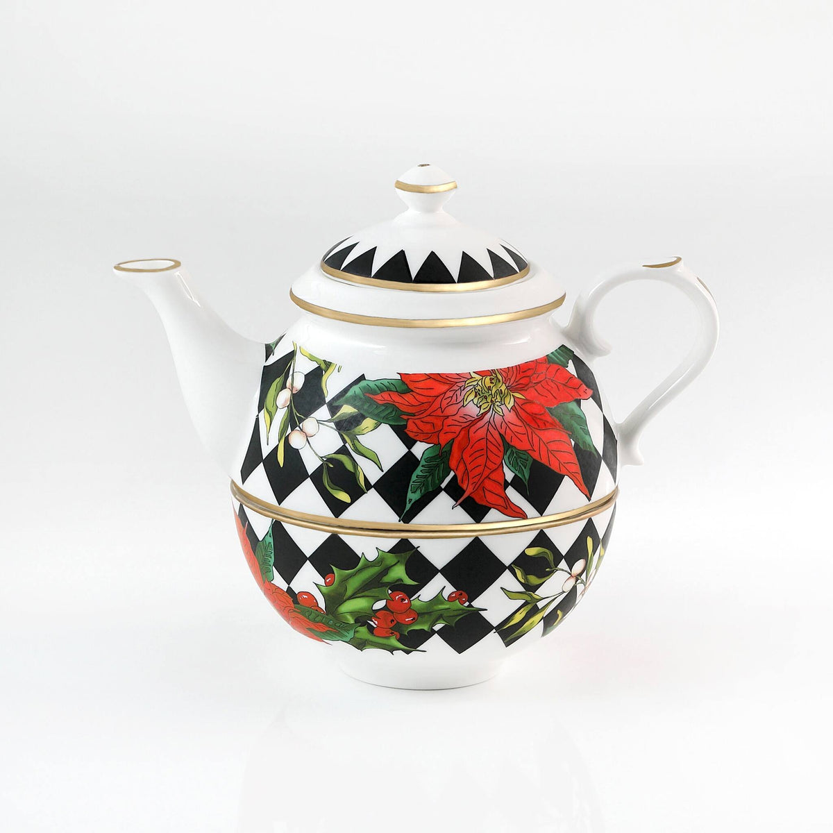 Halcyon Days Parterre Black with Poinsettia Tea For One, alternate view