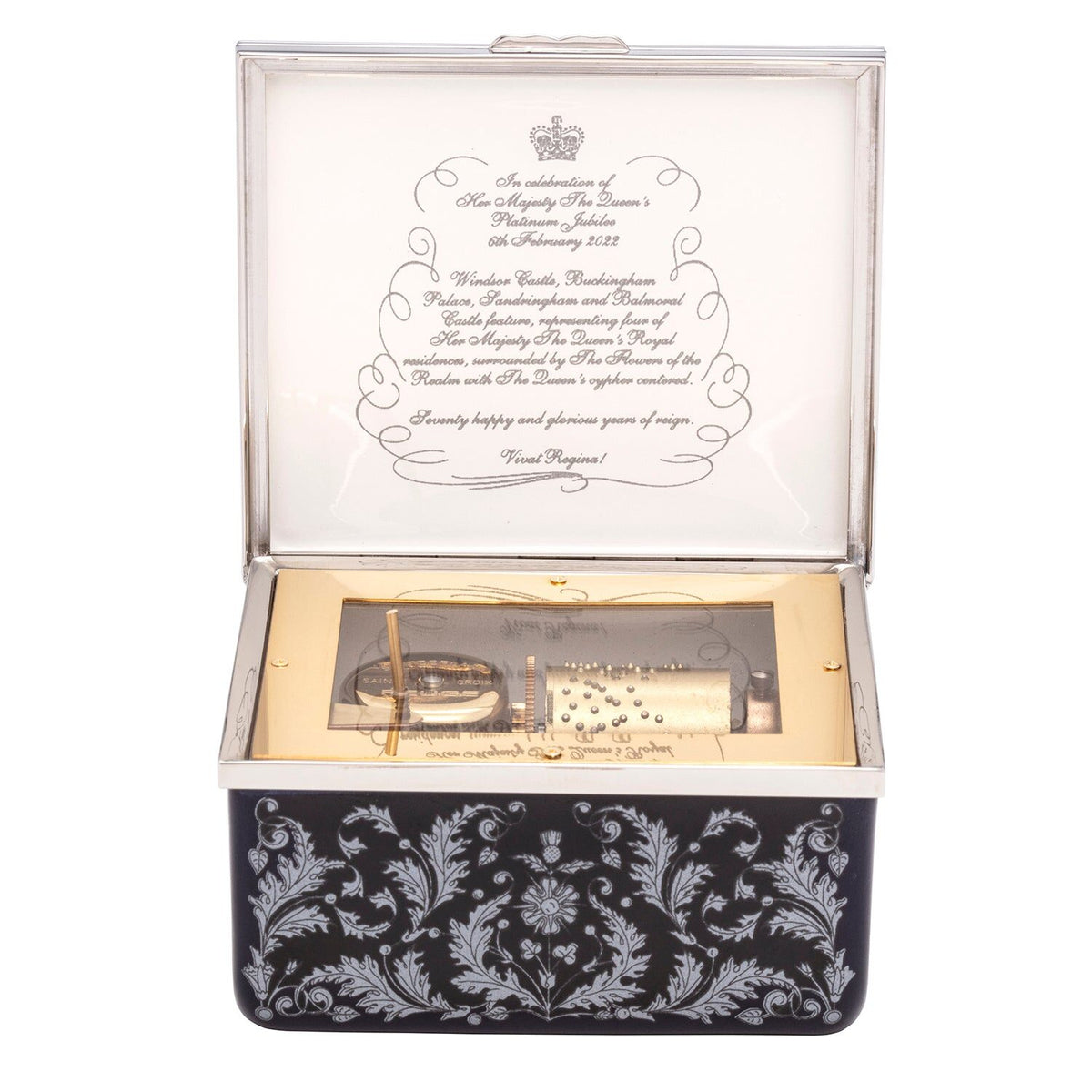 Halcyon Days Platinum Jubilee Royal Residences Musical Box, alternate view