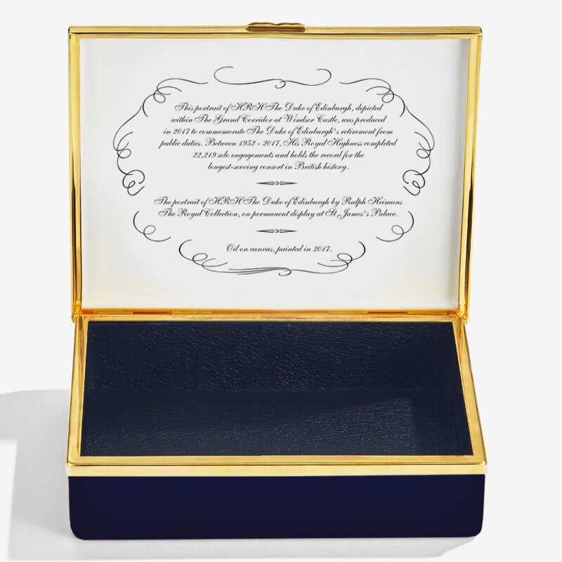 Halcyon Days Portrait of HRH the Duke of Edinburgh Enamel Box By Ralph Heimans, alternate view