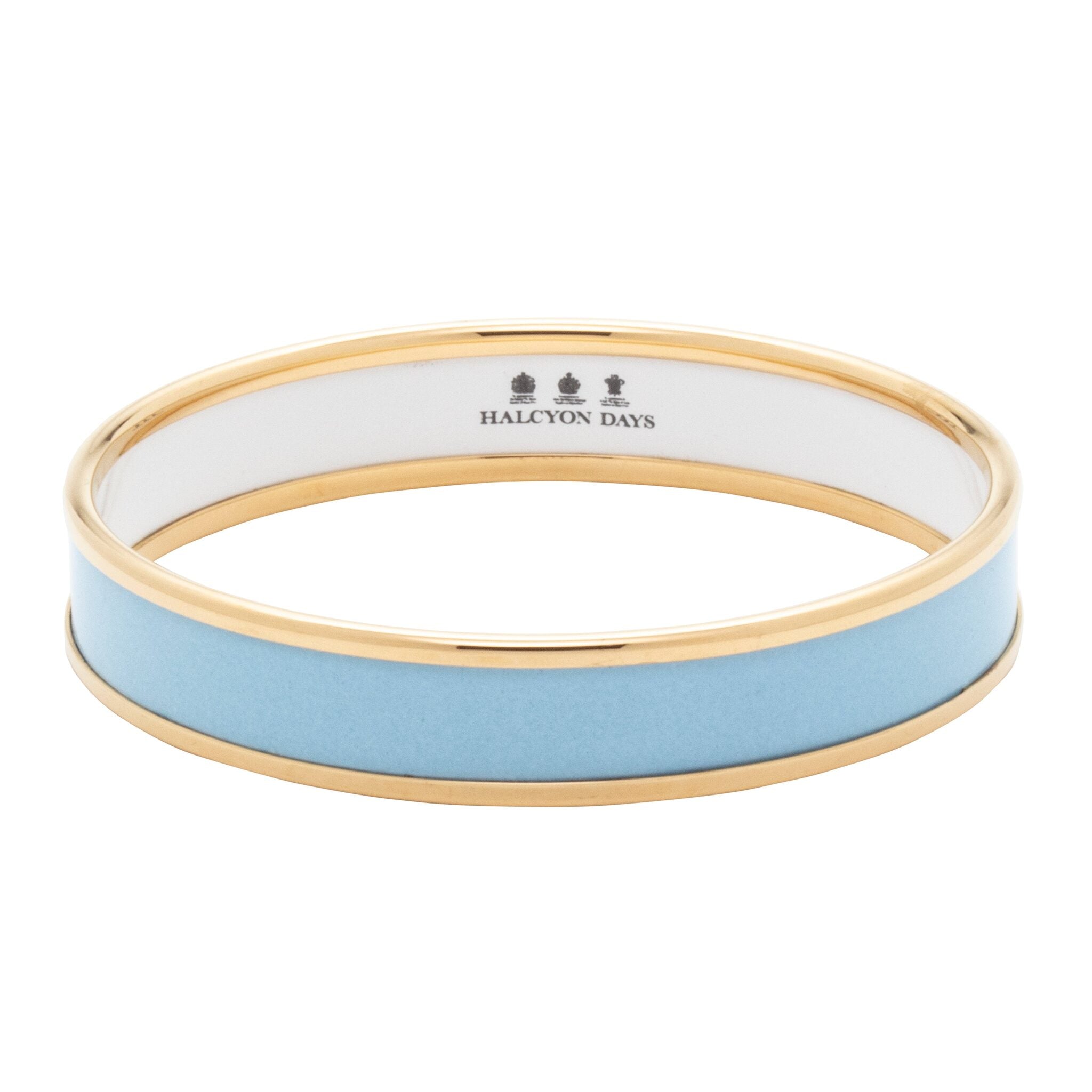 Halcyon Days Preppy Push-On Enamel Bangle in Forget-Me-Not Blue & Gold Women's Fine Bangle Bracelet β Medium