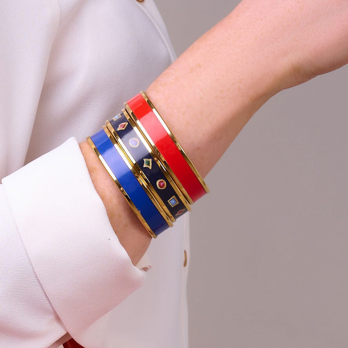 Halcyon Days Preppy Push-On Enamel Bangle in Red & Gold, alternate view