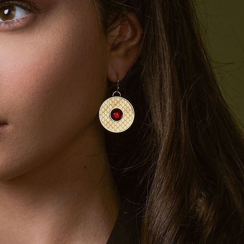 Halcyon Days Salamander Cabochon Earrings in Ruby & Gold, alternate view
