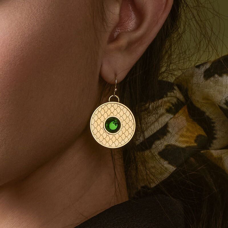 Halcyon Days Salamander Cabochon Emerald & Gold Earrings, alternate view