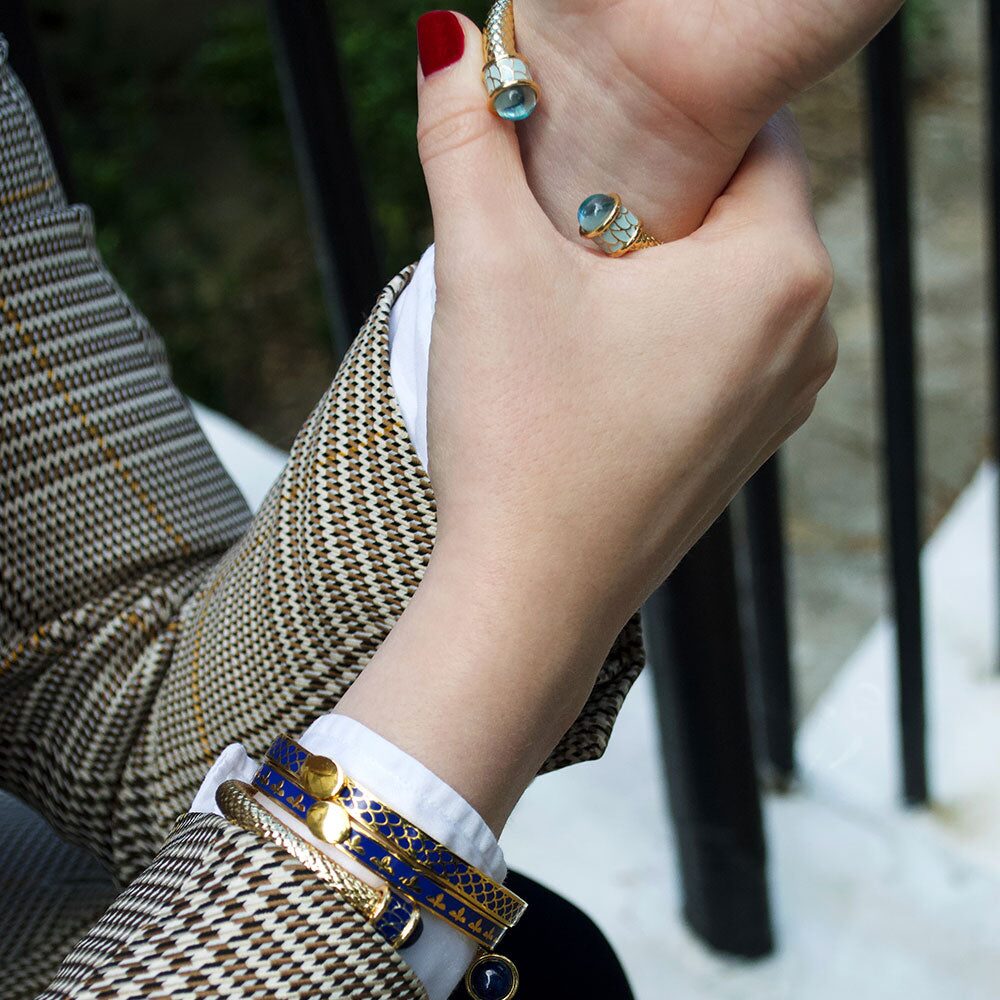 Halcyon Days Salamander Torque Bangle in Aquamarine & Gold, alternate view