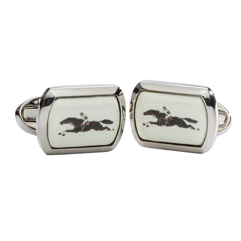 Halcyon Days Silver Race Horse Cufflinks