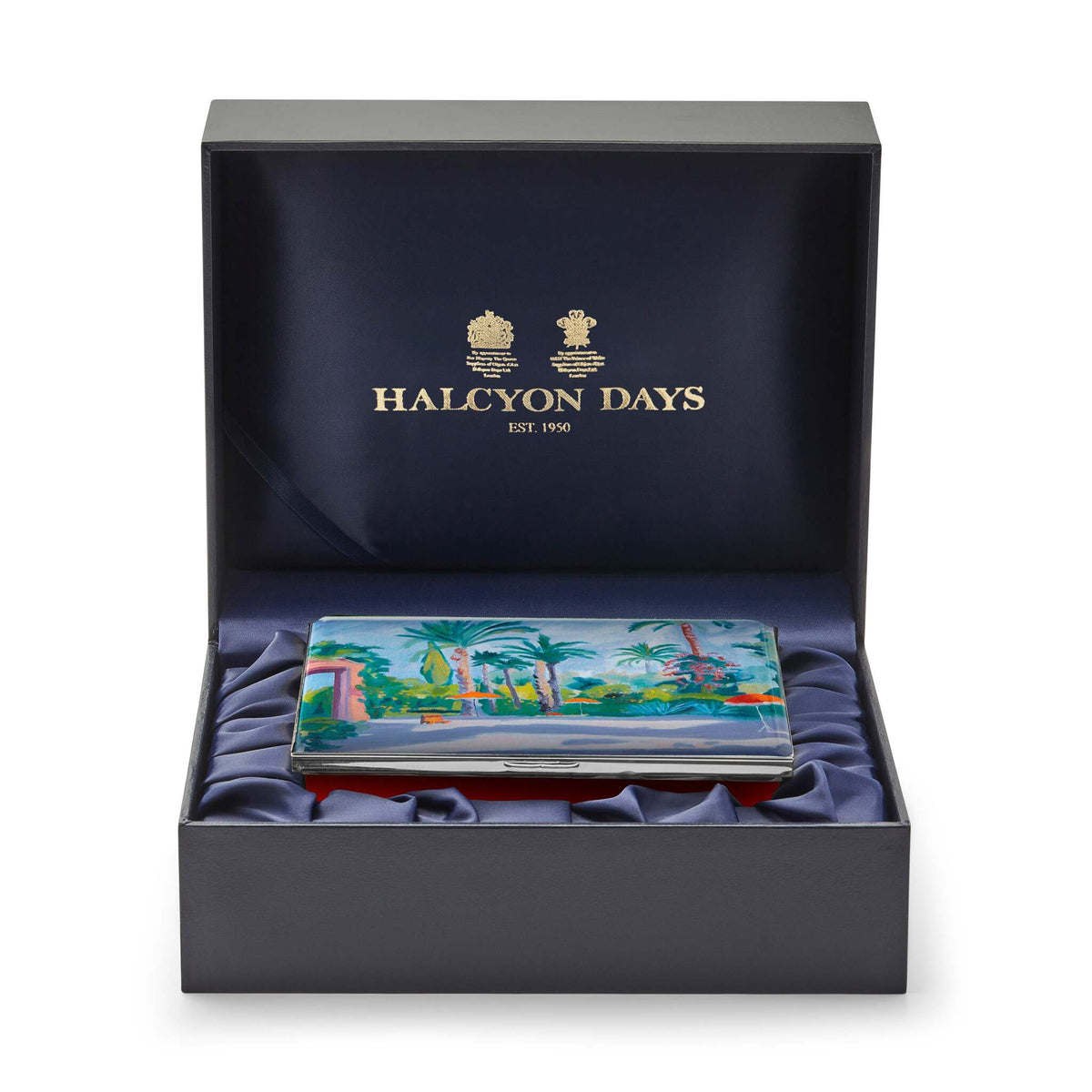 Halcyon Days Sir Winston Churchill "The Garden At the Mamounia Hotel" Enamel Box, alternate view