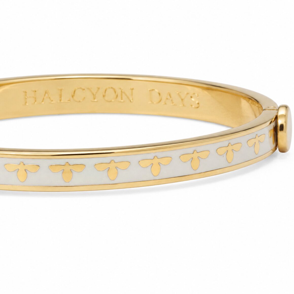 Halcyon Days Skinny Bee Hinged Bangle in Cream & Gold Women's Fine Bangle Bracelet, alternate view