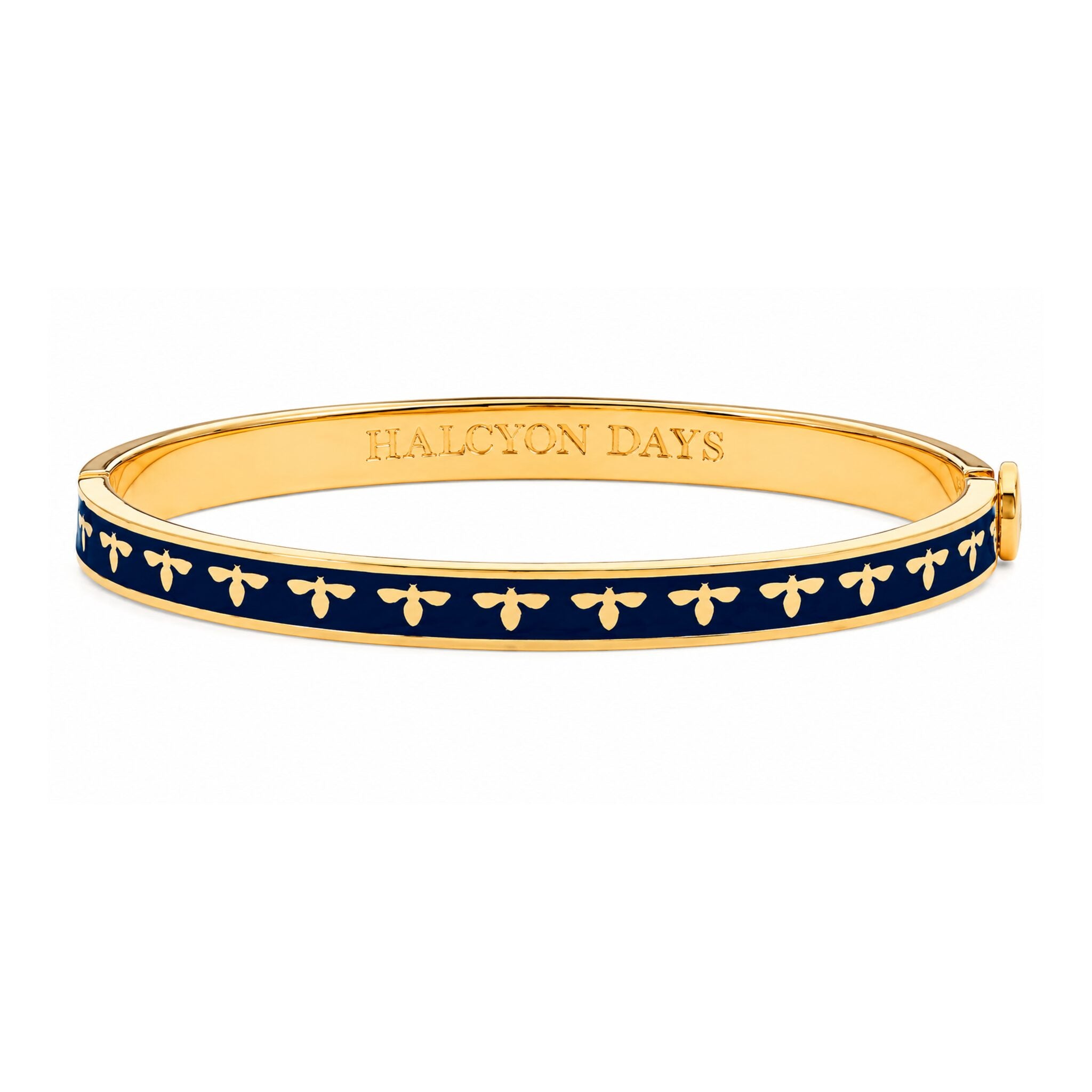 Halcyon Days Skinny Bee Hinged Bangle in Estate Blue & Gold Women's Fine Bangle Bracelet