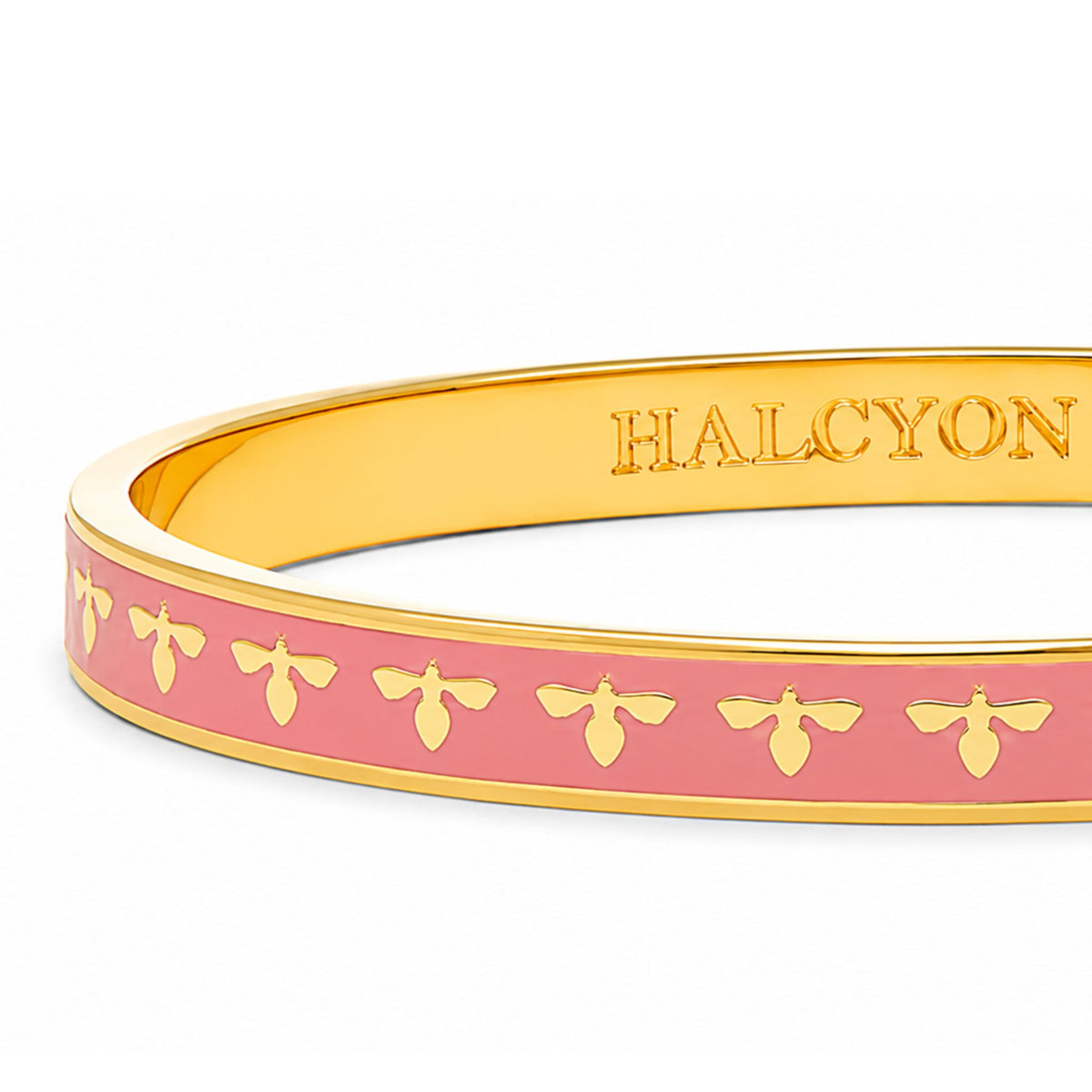 Halcyon Days Skinny Bee Hinged Bangle in Pale Pink & Gold, alternate view